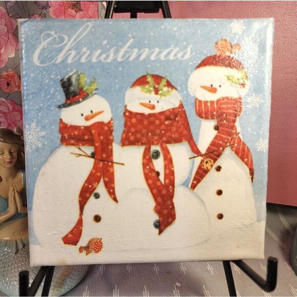 DECOUPAGE CANVAS PRINTS CHRISTMAS SNOWMEN - Picture 1 of 1